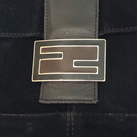 Authentic Fendi Black Swede Shoulder Purse Handbag - Picture 7 of 8